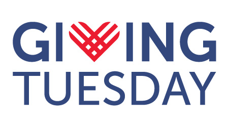 Giving Tuesday logo with blue lettering and a red cross-hatch heart in place of the v